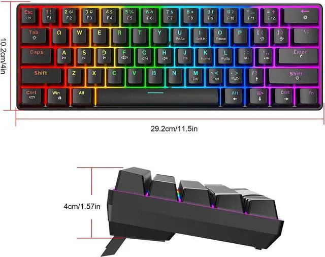 Alt view image 6 of 7 - Asixxsix 61 Keys Wired Mechanical Keyboard, 21 Modes RGB Backlit Hot Swappable Gaming Keyboard with Red Switch, Portable Multifunctional Computer Keyboard for Gaming and Office