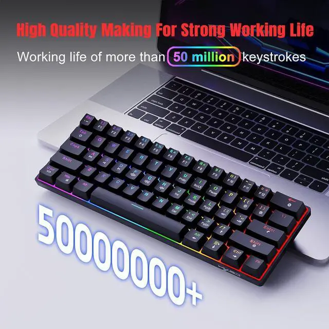 Alt view image 6 of 7 - Cuifati 61 Key Wired Mechanical Keyboard with Red Switch, RGB Backlit Gaming Keyboard with 21 Modes for PC Computers Customizable Keypads Hot Swappable