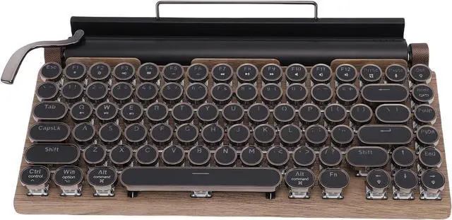 Main image of Asixxsix Retro Typewriter Mechanical Gaming Keyboard, Wireless Bluetooth Retro Mechanical Keyboard LED Backlight, Vintage Style Computer Keyboard with Round Keycaps (Wood Color)