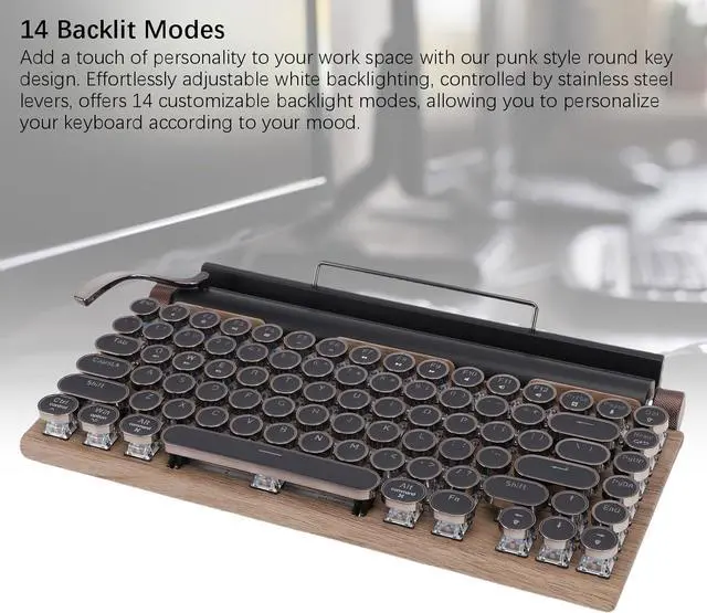 Alt view image 5 of 7 - Asixxsix Retro Typewriter Mechanical Gaming Keyboard, Wireless Bluetooth Retro Mechanical Keyboard LED Backlight, Vintage Style Computer Keyboard with Round Keycaps (Wood Color)