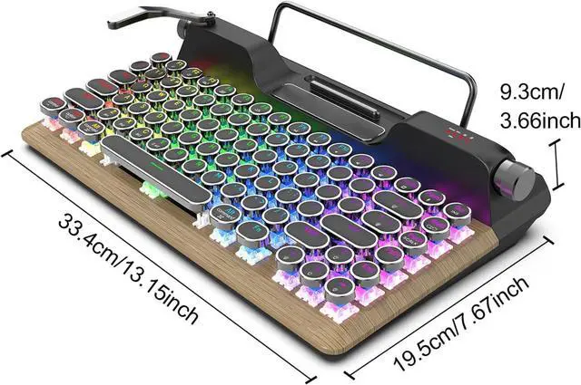 Alt view image 7 of 7 - Zopsc Retro Typewriter Mechanical Keyboard, 84 Key RGB Backlit Bluetooth Wired Keyboard with Blue Switches & Leather Wrist Rest for PC Tablet