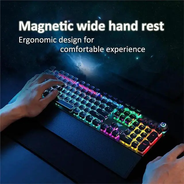 Alt view image 5 of 7 - Gaming Mechanical Keyboard Retro Square Glowing Keycaps Backlit USB Wired 104 Anti-ghosting Gaming Keyboard for PC Laptop(White to Blue Switch)