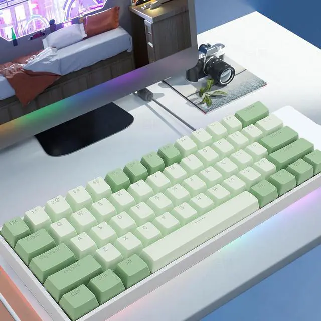 Alt view image 4 of 7 - 60% Mechanical Keyboard, 61 Keys Ultra Compact Gaming Keyboard, RGB Hot Swappable Blue Switch Keypad, 2.4Ghz Bluetooth Wired, for PC, Computer