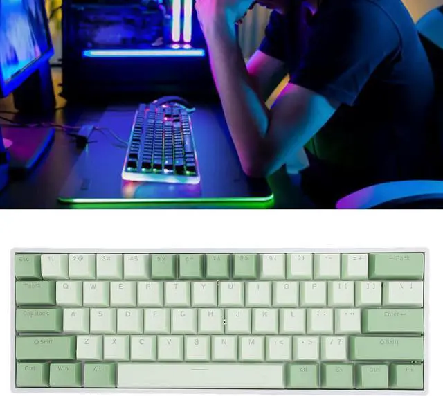 Alt view image 5 of 7 - 60% Mechanical Keyboard, 61 Keys Ultra Compact Gaming Keyboard, RGB Hot Swappable Blue Switch Keypad, 2.4Ghz Bluetooth Wired, for PC, Computer