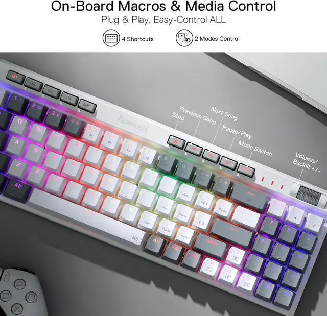 Alt view image 3 of 7 - Redragon K655 75% RGB Wired Mechanical Gaming Keyboard, 78 Keys Hot-Swap Mechanical Keyboard w/Aluminum Cover Board, Upgraded Socket and Onboard Macro/Media Keys, Quiet Linear Red Switch