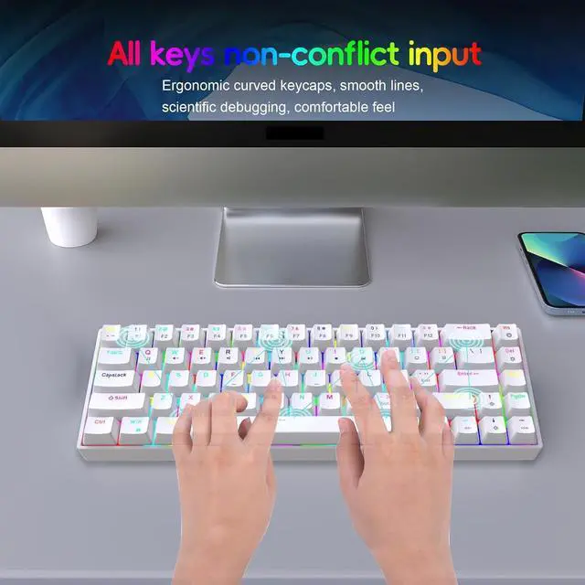 Alt view image 2 of 7 - Cuifati 68 Keys Wired Mechanical Keyboard, RGB Backlit Gaming Keyboard Hot Swappable, Wired Computer Keyboard for Desktop and Laptop Computers 19 RGB Backlight Modes (White)