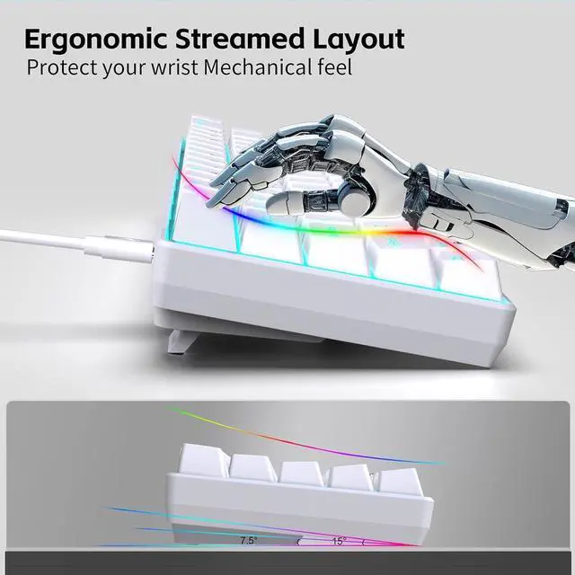 Alt view image 3 of 7 - Cuifati 68 Keys Wired Mechanical Keyboard, RGB Backlit Gaming Keyboard Hot Swappable, Wired Computer Keyboard for Desktop and Laptop Computers 19 RGB Backlight Modes (White)