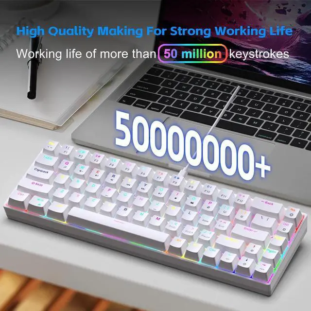 Alt view image 4 of 7 - Cuifati 68 Keys Wired Mechanical Keyboard, RGB Backlit Gaming Keyboard Hot Swappable, Wired Computer Keyboard for Desktop and Laptop Computers 19 RGB Backlight Modes (White)