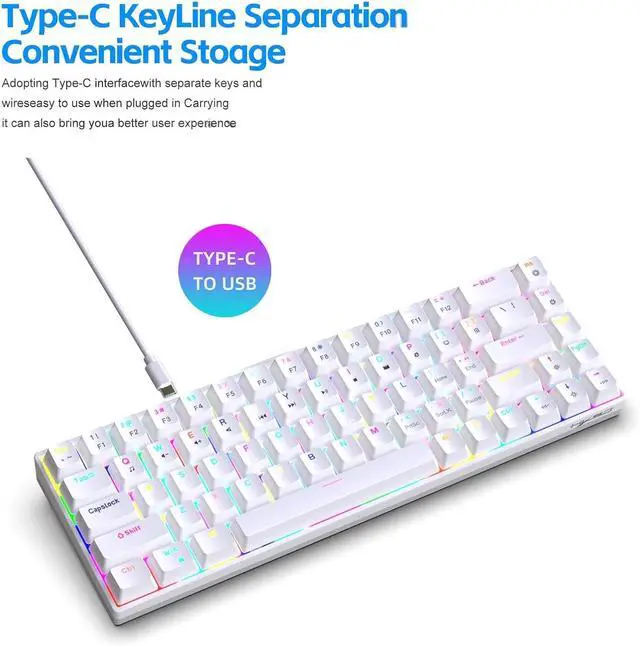 Alt view image 6 of 7 - Cuifati 68 Keys Wired Mechanical Keyboard, RGB Backlit Gaming Keyboard Hot Swappable, Wired Computer Keyboard for Desktop and Laptop Computers 19 RGB Backlight Modes (White)