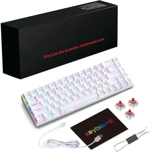 Alt view image 7 of 7 - Cuifati 68 Keys Wired Mechanical Keyboard, RGB Backlit Gaming Keyboard Hot Swappable, Wired Computer Keyboard for Desktop and Laptop Computers 19 RGB Backlight Modes (White)