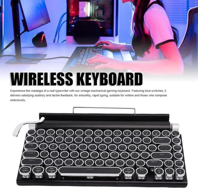 Alt view image 2 of 7 - Yoidesu Retro Typewriter Mechanical Gaming Keyboard, Vintage Style Computer Keyboard with Round Keycaps, Wireless Bluetooth and Wired 2.4G, RGB Backlight, for PC Laptop Tablet Phone (Black)