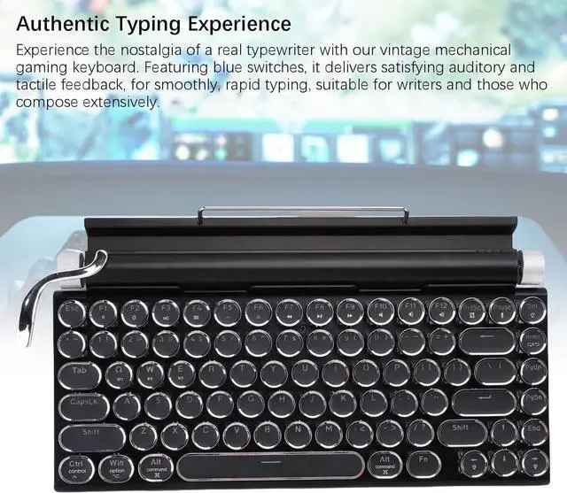Alt view image 4 of 7 - Yoidesu Retro Typewriter Mechanical Gaming Keyboard, Vintage Style Computer Keyboard with Round Keycaps, Wireless Bluetooth and Wired 2.4G, RGB Backlight, for PC Laptop Tablet Phone (Black)