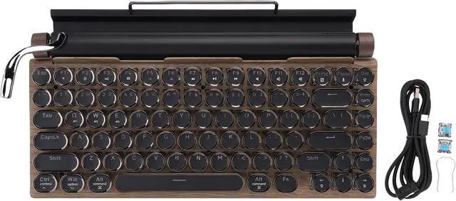 Alt view image 5 of 7 - Retro Typewriter Keyboard Wireless Mechanical Gaming Keyboard 83 Key with Blue Switches 14 Backlight Modes for Tablet Laptop Phone (Wood Color)