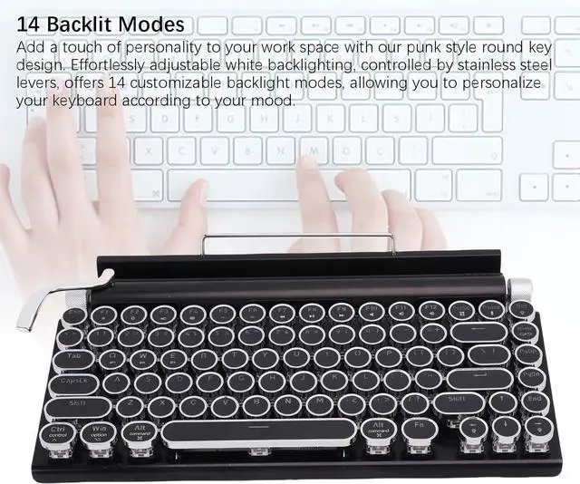Alt view image 3 of 7 - Yoidesu Retro Typewriter Mechanical Gaming Keyboard, Vintage Style Computer Keyboard with Round Keycaps, Wireless Bluetooth and Wired 2.4G, RGB Backlight, for PC Laptop Tablet Phone (Black)