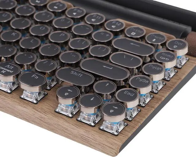 Alt view image 6 of 7 - Asixxsix Retro Typewriter Mechanical Gaming Keyboard, Wireless Bluetooth Retro Mechanical Keyboard LED Backlight, Vintage Style Computer Keyboard with Round Keycaps (Wood Color)