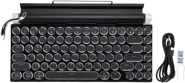 Alt view image 5 of 7 - Asixxsix Retro Typewriter Mechanical Gaming Keyboard, Wireless Bluetooth Retro Mechanical Keyboard LED Backlight, Vintage Style Computer Keyboard with Round Keycaps (Black)