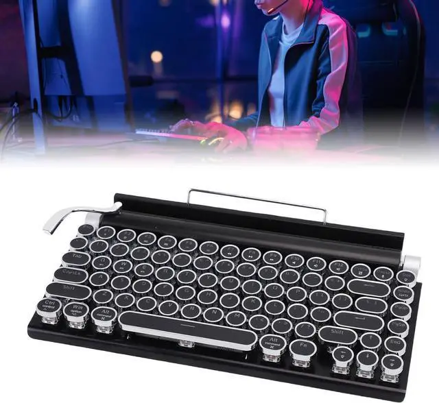 Alt view image 7 of 7 - Yoidesu Retro Typewriter Mechanical Gaming Keyboard, Vintage Style Computer Keyboard with Round Keycaps, Wireless Bluetooth and Wired 2.4G, RGB Backlight, for PC Laptop Tablet Phone (Black)