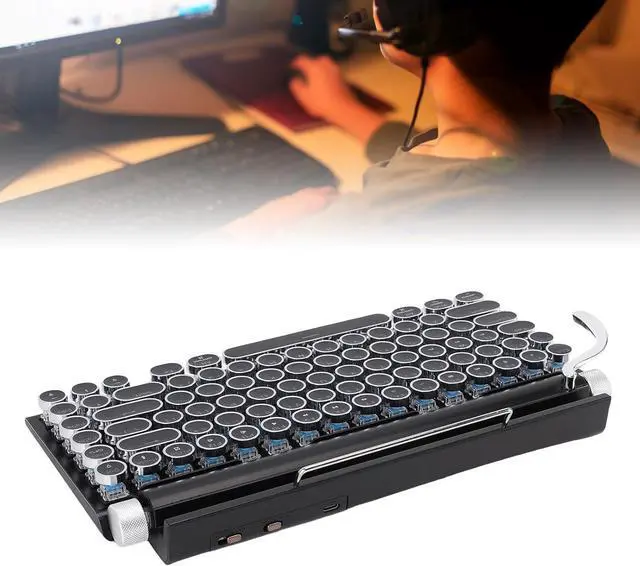 Alt view image 6 of 7 - Yoidesu Retro Typewriter Mechanical Gaming Keyboard, Vintage Style Computer Keyboard with Round Keycaps, Wireless Bluetooth and Wired 2.4G, RGB Backlight, for PC Laptop Tablet Phone (Black)