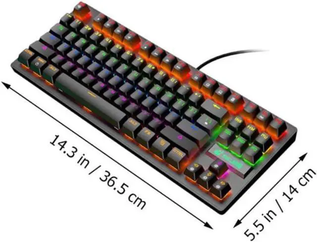 Alt view image 2 of 7 - 1pc Black Punk Mechanical Keyboard Rainbow Backlight Keys Gaming Office USB Keyboard Ergonomic Design for Laptop and Desktop Macro Recording Support Comfortable Typing