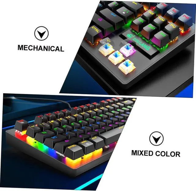 Alt view image 3 of 7 - 1pc Black Punk Mechanical Keyboard Rainbow Backlight Keys Gaming Office USB Keyboard Ergonomic Design for Laptop and Desktop Macro Recording Support Comfortable Typing
