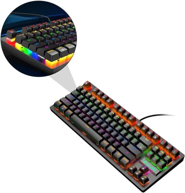 Alt view image 6 of 7 - 1pc Black Punk Mechanical Keyboard Rainbow Backlight Keys Gaming Office USB Keyboard Ergonomic Design for Laptop and Desktop Macro Recording Support Comfortable Typing