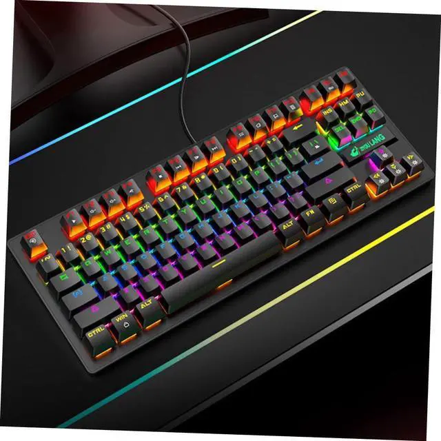 Alt view image 5 of 7 - 1pc Black Punk Mechanical Keyboard Rainbow Backlight Keys Gaming Office USB Keyboard Ergonomic Design for Laptop and Desktop Macro Recording Support Comfortable Typing