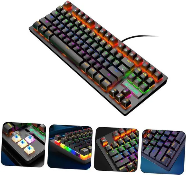 Alt view image 7 of 7 - 1pc Black Punk Mechanical Keyboard Rainbow Backlight Keys Gaming Office USB Keyboard Ergonomic Design for Laptop and Desktop Macro Recording Support Comfortable Typing