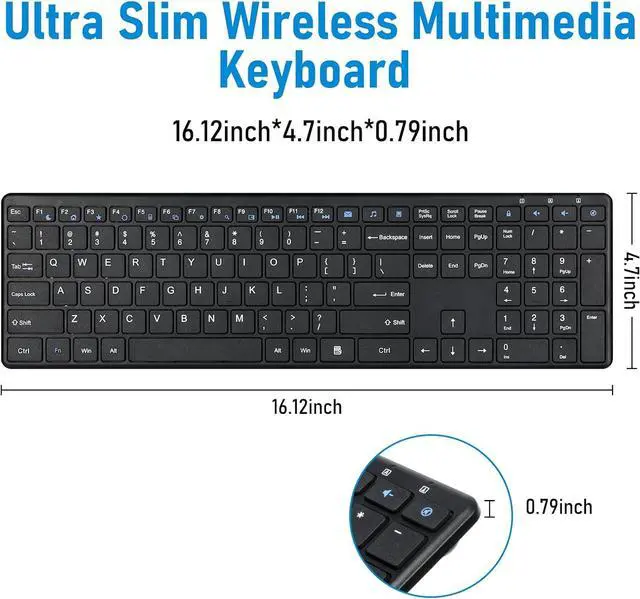 Alt view image 2 of 7 - Wireless Keyboard USB Silent Ultra Slim Full Size Keyboard with Number Pad+Wireless Bluetooth Mouse-2 Batteries,Multi Device Ergo Full Size Mouses-big Hand,4-Way Super Scrolling,± 3000 DPI,10 Buttons