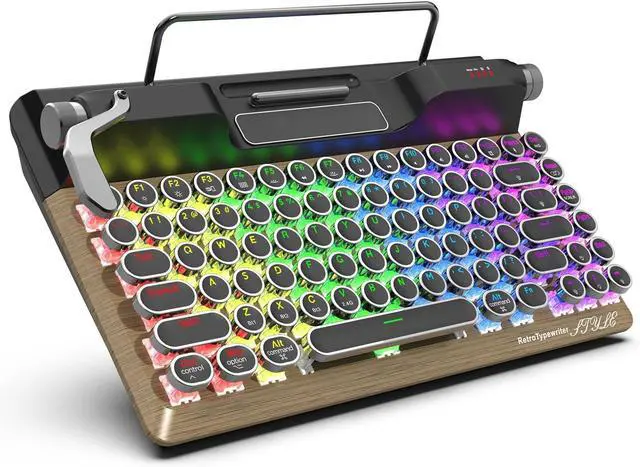 Main image of Cuifati Retro Typewriter Mechanical Keyboard, Vintage Style Computer Keyboard 84Keys with Round Keycaps & Wrist Rest, Wireless Bluetooth5.0, Wired & 2.4G Mode, RGB Backlight