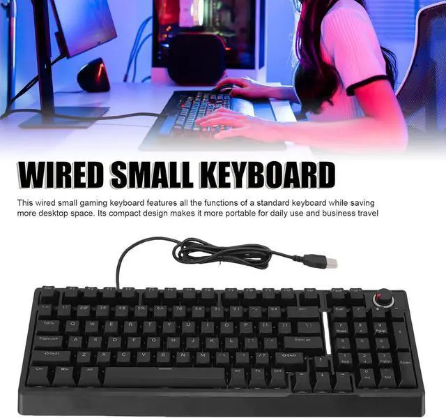 Alt view image 2 of 7 - Wired Keyboard, RGB Mechanical Keyboard with 98 Keys, Wired Gaming Keyboard with Knob, Low Noise, Plug and Play, Ergonomic Keyboards for Gaming Business Work PC
