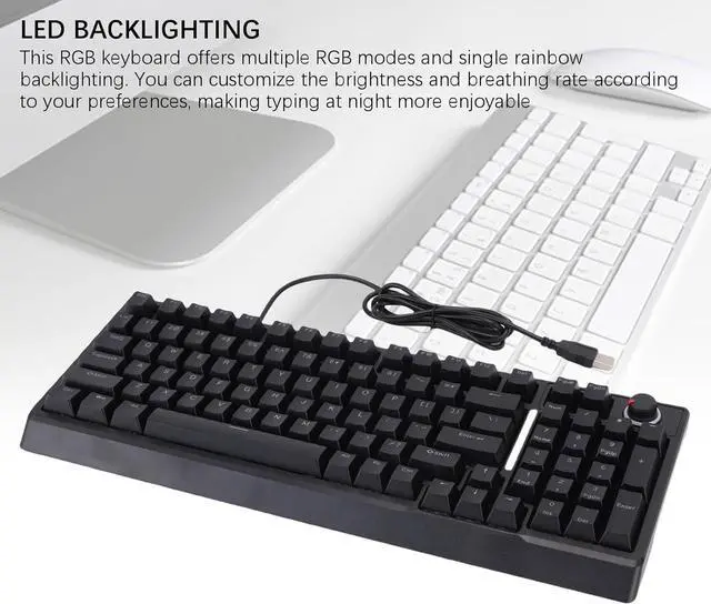 Alt view image 4 of 7 - Wired Keyboard, RGB Mechanical Keyboard with 98 Keys, Wired Gaming Keyboard with Knob, Low Noise, Plug and Play, Ergonomic Keyboards for Gaming Business Work PC