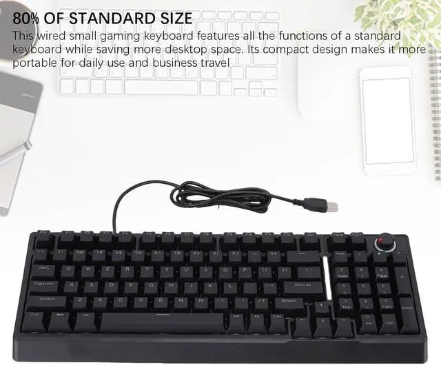 Alt view image 7 of 7 - Wired Keyboard, RGB Mechanical Keyboard with 98 Keys, Wired Gaming Keyboard with Knob, Low Noise, Plug and Play, Ergonomic Keyboards for Gaming Business Work PC
