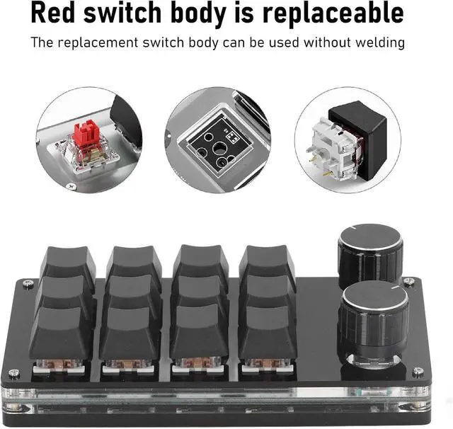 Alt view image 7 of 7 - Macro Mechanical Gaming Keyboard 12 Keys 2 Knobs Programmable Wired Keyboard with Red Switch for Windows Linux OS X ABS Acrylic Metal 72x130mm