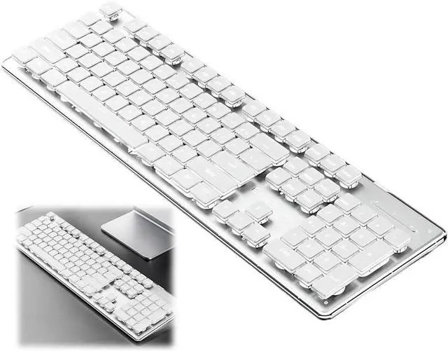 Main image of Wireless Mechanical Keyboard, with Numeric Keypad and Colors Backlight, Waterproof and Full Size Quiet Computer Keyboard for Windows Desktop, PC, Laptop, Gaming (Silver-White)