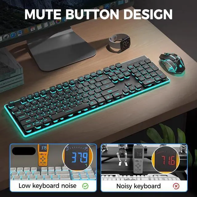 Alt view image 3 of 7 - Wireless Mechanical Keyboard, with Numeric Keypad and Colors Backlight, Waterproof and Full Size Quiet Computer Keyboard for Windows Desktop, PC, Laptop, Gaming (Silver-White)