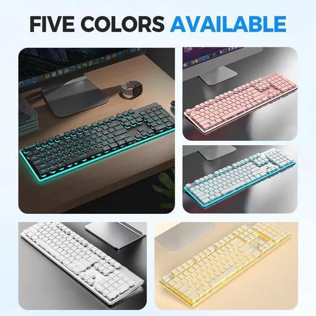 Alt view image 7 of 7 - Wireless Mechanical Keyboard, with Numeric Keypad and Colors Backlight, Waterproof and Full Size Quiet Computer Keyboard for Windows Desktop, PC, Laptop, Gaming (Silver-White)
