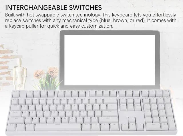 Alt view image 5 of 7 - CUIFATI 108 Keys Wireless Mechanical Keyboard, USB C Wired BT 5.0 2.4Ghz Wireless Gaming Keyboard with Blue LED Backlit, Computer Keyboard Hot Swappable, for Desktop Laptop (White)