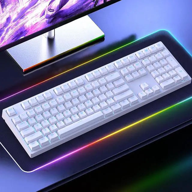 Alt view image 3 of 7 - CUIFATI 108 Keys Wireless Mechanical Keyboard, USB C Wired BT 5.0 2.4Ghz Wireless Gaming Keyboard with Blue LED Backlit, Computer Keyboard Hot Swappable, for Desktop Laptop (White)