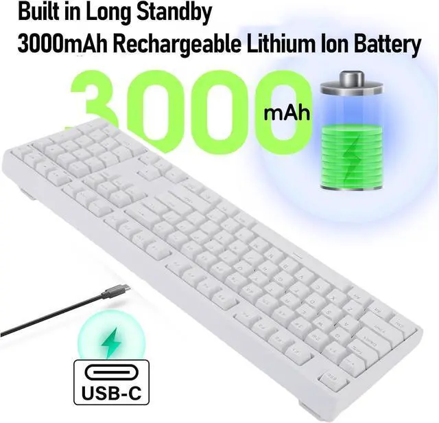 Alt view image 4 of 7 - CUIFATI 108 Keys Wireless Mechanical Keyboard, USB C Wired BT 5.0 2.4Ghz Wireless Gaming Keyboard with Blue LED Backlit, Computer Keyboard Hot Swappable, for Desktop Laptop (White)