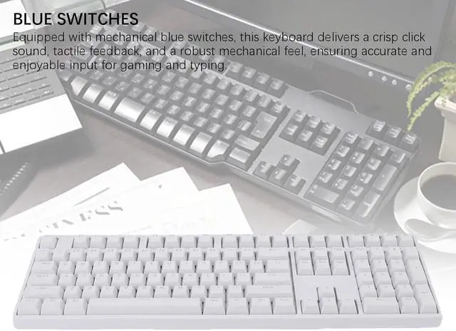 Alt view image 6 of 7 - CUIFATI 108 Keys Wireless Mechanical Keyboard, USB C Wired BT 5.0 2.4Ghz Wireless Gaming Keyboard with Blue LED Backlit, Computer Keyboard Hot Swappable, for Desktop Laptop (White)