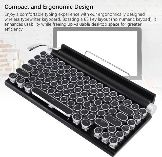Alt view image 5 of 7 - CUIFATI Retro Typewriter Keyboard, 83 Keys Mechanical Keyboard, Wired & Bluetooth Vintage Keyboards with Integrated Stand for Tablet Phone, 14 Backlit Modes, Hot Swappable (Black)