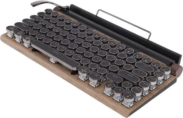 Alt view image 2 of 7 - Retro Typewriter Keyboard Wireless Mechanical Gaming Keyboard 83 Key with Blue Switches 14 Backlight Modes for Tablet Laptop Phone (Wood Color)