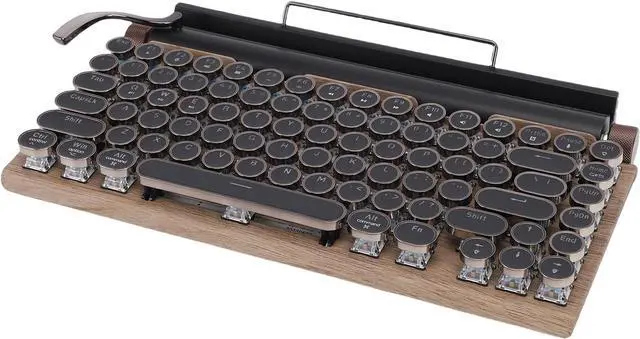 Alt view image 4 of 7 - Retro Typewriter Keyboard Wireless Mechanical Gaming Keyboard 83 Key with Blue Switches 14 Backlight Modes for Tablet Laptop Phone (Wood Color)
