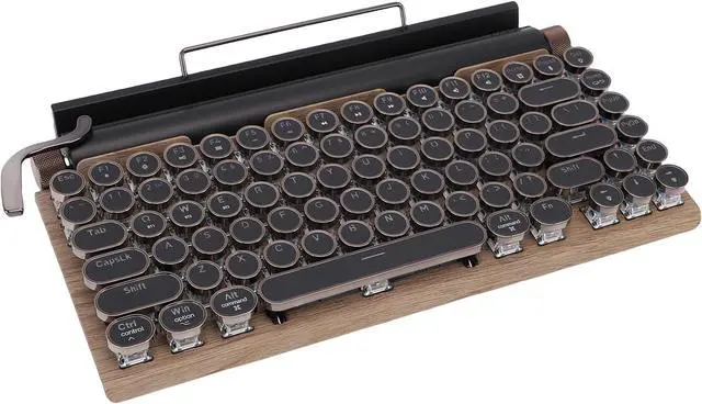Alt view image 3 of 7 - Retro Typewriter Keyboard Wireless Mechanical Gaming Keyboard 83 Key with Blue Switches 14 Backlight Modes for Tablet Laptop Phone (Wood Color)