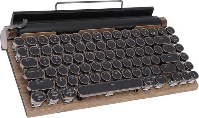 Alt view image 6 of 7 - Retro Typewriter Keyboard Wireless Mechanical Gaming Keyboard 83 Key with Blue Switches 14 Backlight Modes for Tablet Laptop Phone (Wood Color)