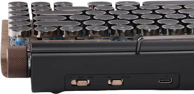 Alt view image 7 of 7 - Retro Typewriter Keyboard Wireless Mechanical Gaming Keyboard 83 Key with Blue Switches 14 Backlight Modes for Tablet Laptop Phone (Wood Color)
