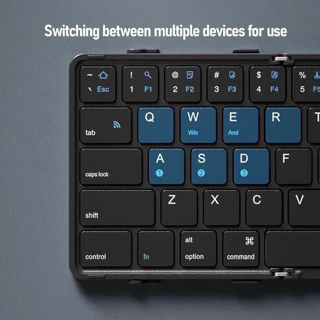 Alt view image 4 of 7 - ASHATA Portable BT Folding Keyboard Foldable Keyboard Rechargeable Wireless Keyboard for Travel Business Trips with 10m Range 3-Device Sync 5-Month Battery 12 Hotkeys