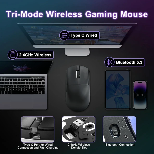Alt view image 4 of 7 - ATK R1 SE+ Wireless Gaming Mouse, 18000 DPI,Tri-Mode Mouse(Black)