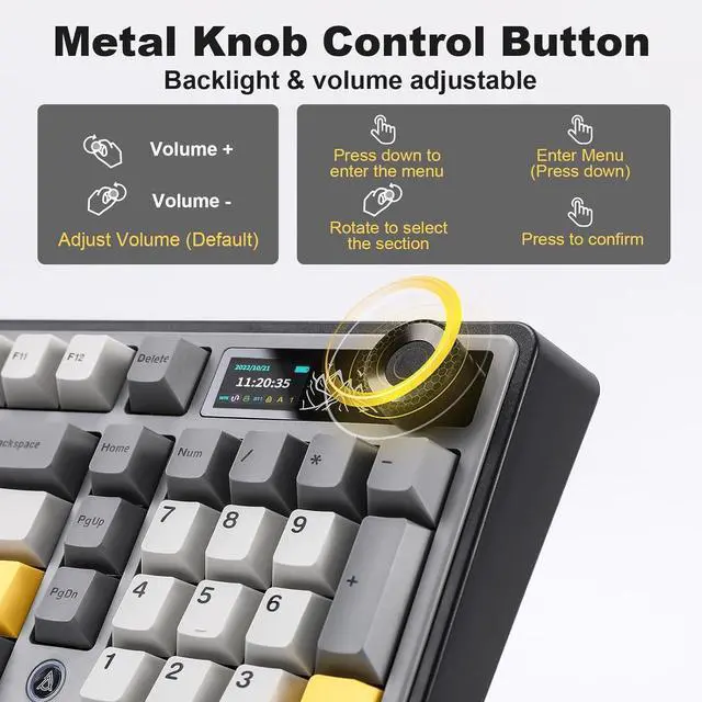 Alt view image 4 of 7 - AJAZZ AK980 Wireless Keyboard with Smart Display & Knob,MIKIBYSA Keycaps- Double Shot PBT Custom Keycap Set