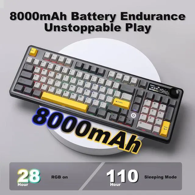 Alt view image 6 of 7 - AJAZZ AK980 Wireless Keyboard with Smart Display & Knob,MIKIBYSA Keycaps- Double Shot PBT Custom Keycap Set